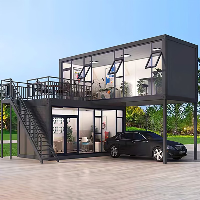 Dwupiętrowy szklany dom kontenerowy